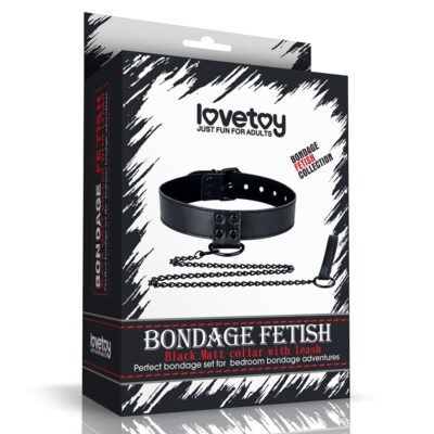 OBROŻA BONDAGE FETISH BLACK MATT COLLAR WITH LEASH
