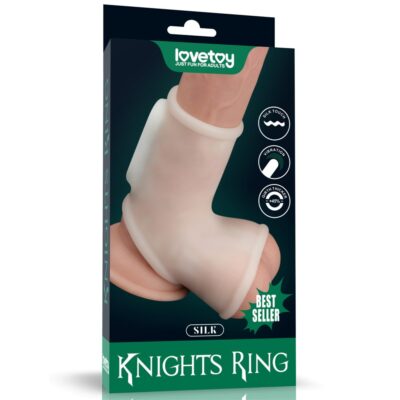 PIERŚCIEŃ NAKŁADKA VIBRATING SILK KNIGHTS RING WITH SCROTUM SLEEVE (WHITE)