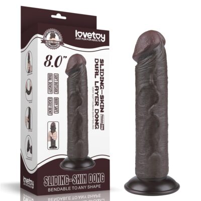 DILDO 8'' SLIDING SKIN DUAL LAYER DONG BLACK